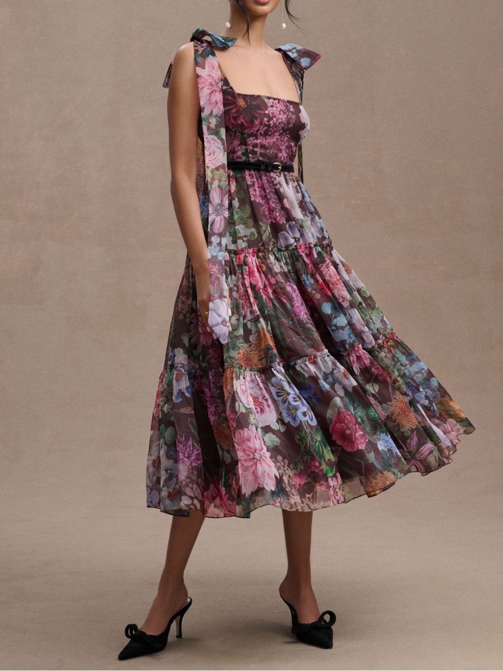 BHLDN Isabella Tiered Midi Dress Multi Size S Wedding Guest